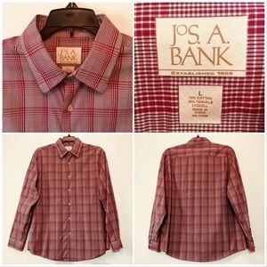 Jos A Bank Long Sleeve Shirt Red White Blue Plaid